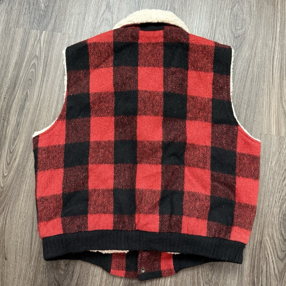 Shepherd Western Buffalo Plaid Vest Sherpa Lined Mens Medium Made In USA Vintage - Picture 3 of 9